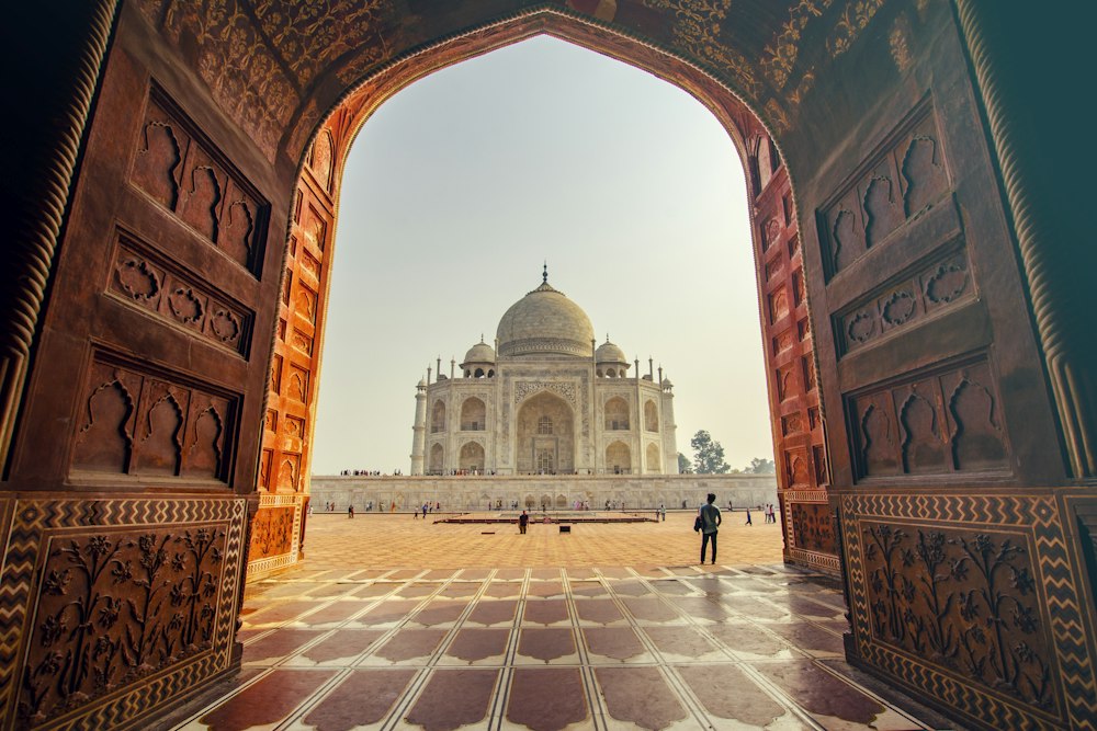 Taj Mahal framed by a gateway arch