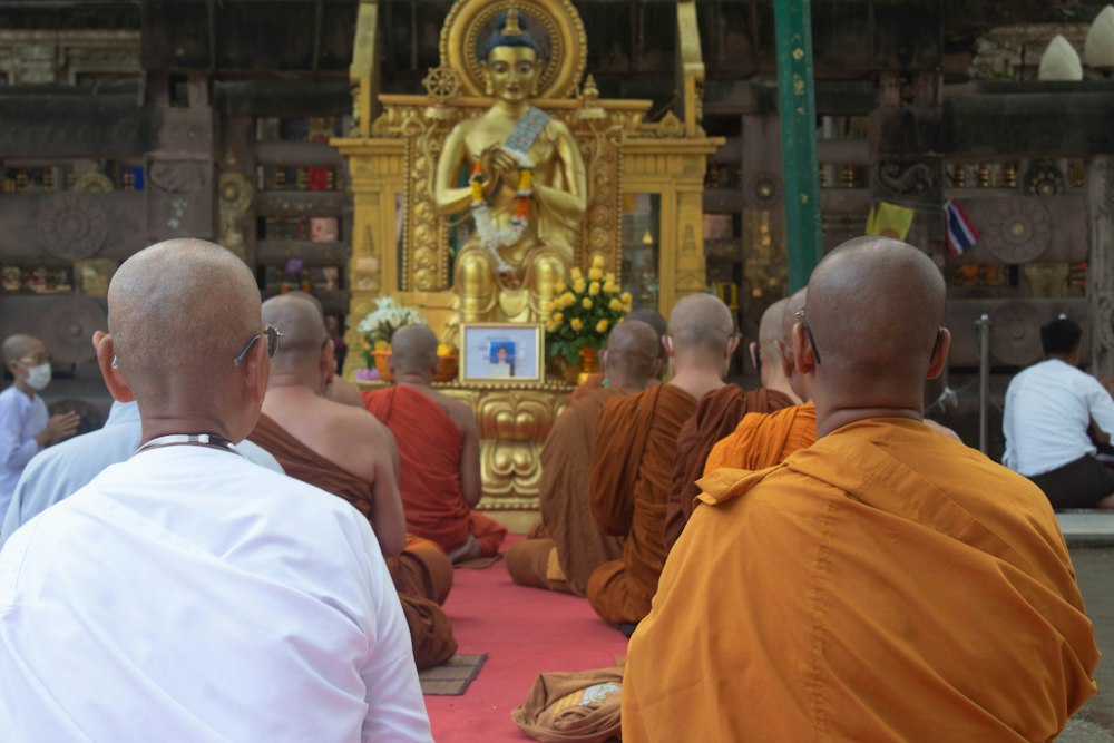 Monks in prayer at the Mahabodhi Temple