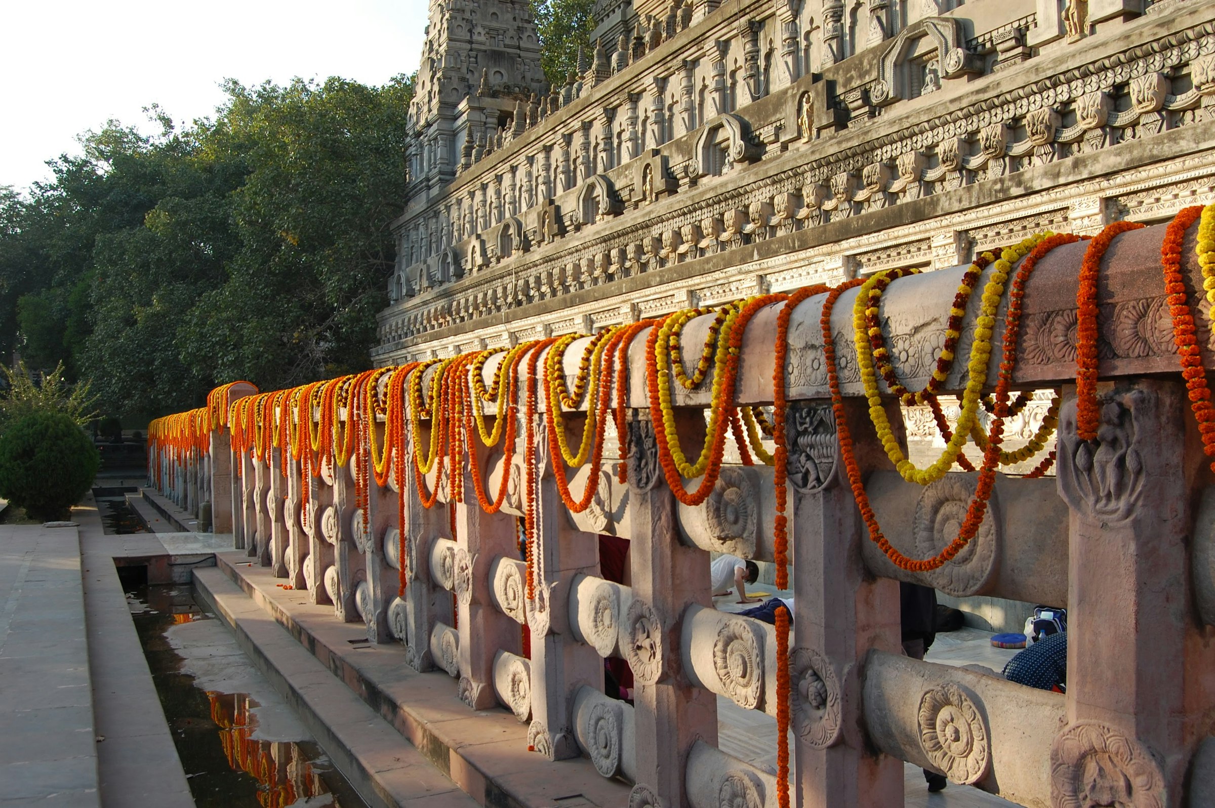 Garlanded railing at the Mahabodhi Temple, Bodhgaya